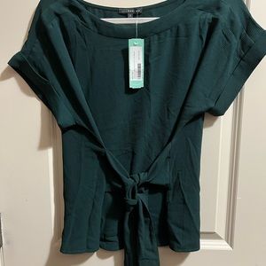 Dark Green cupped sleeve tie front blouse